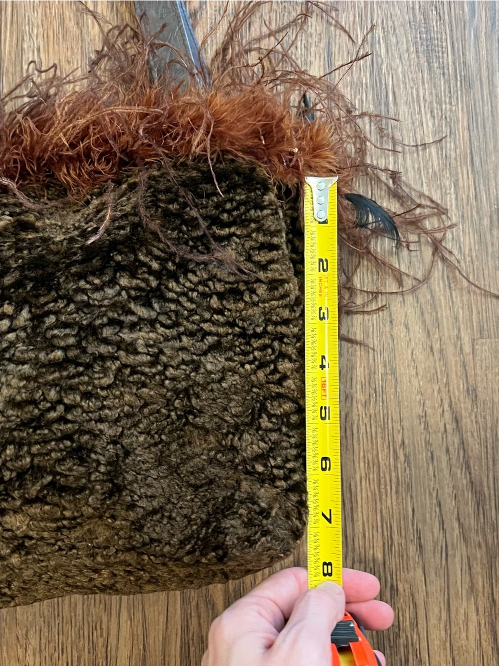 Faux Shearling Tote with Feather Trim - Brown 90s Y2K purse fuzzy furry purse - Picture 4 of 8